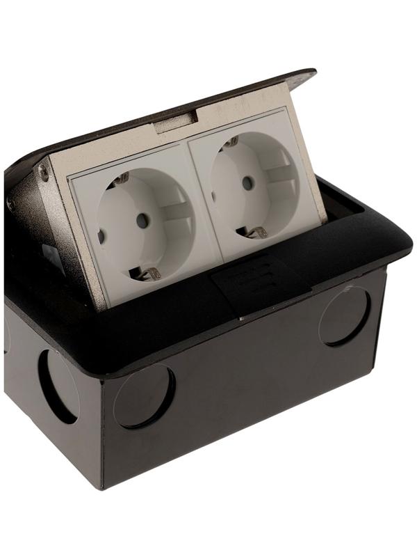 Розетка выдвижная, 16 А, двухместная, чёрная