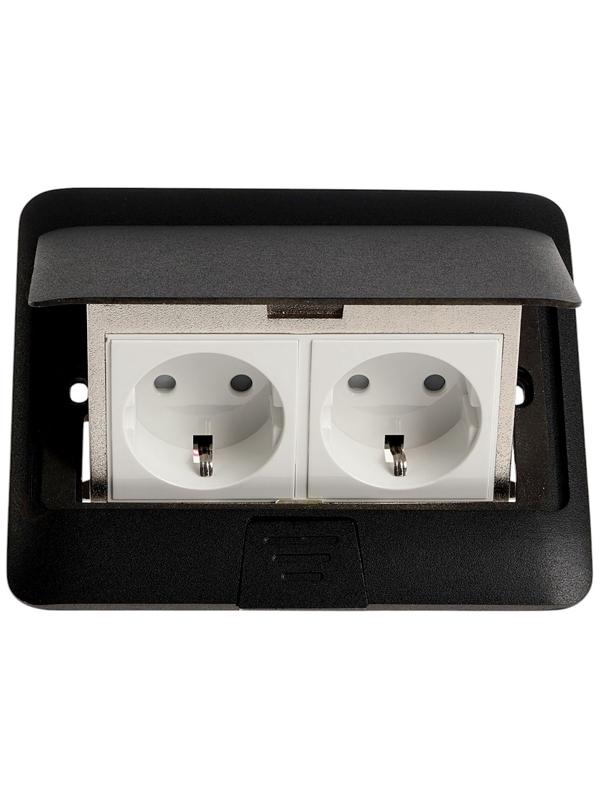 Розетка выдвижная, 16 А, двухместная, чёрная