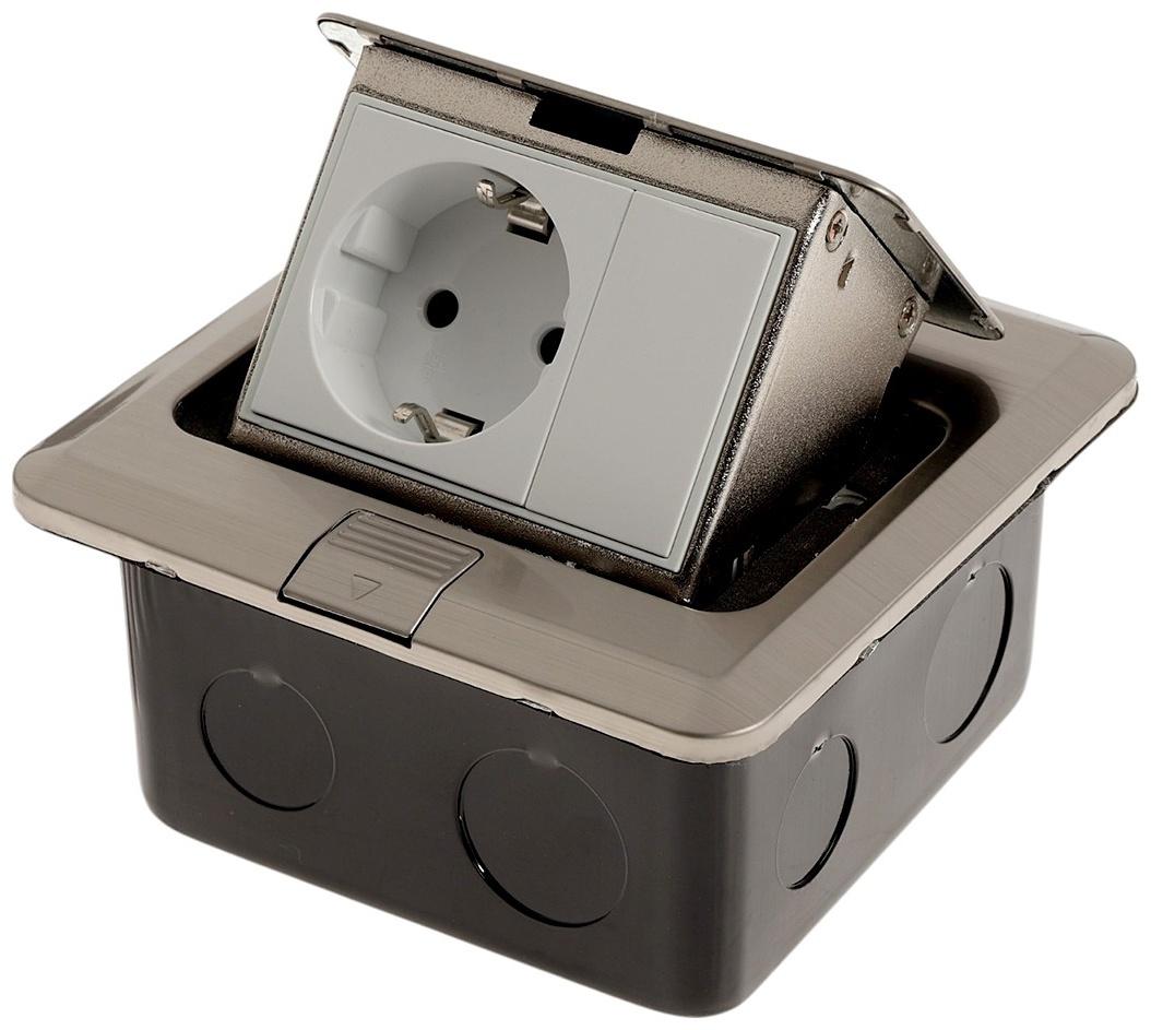 Розетка выдвижная, 16 А, одноместная, серебристая