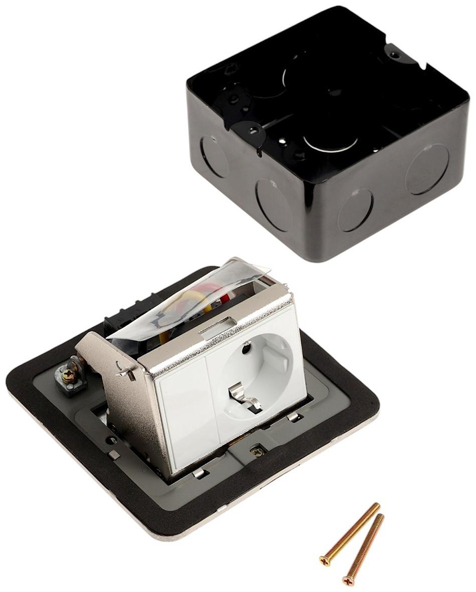 Розетка выдвижная, 16 А, одноместная, серебристая