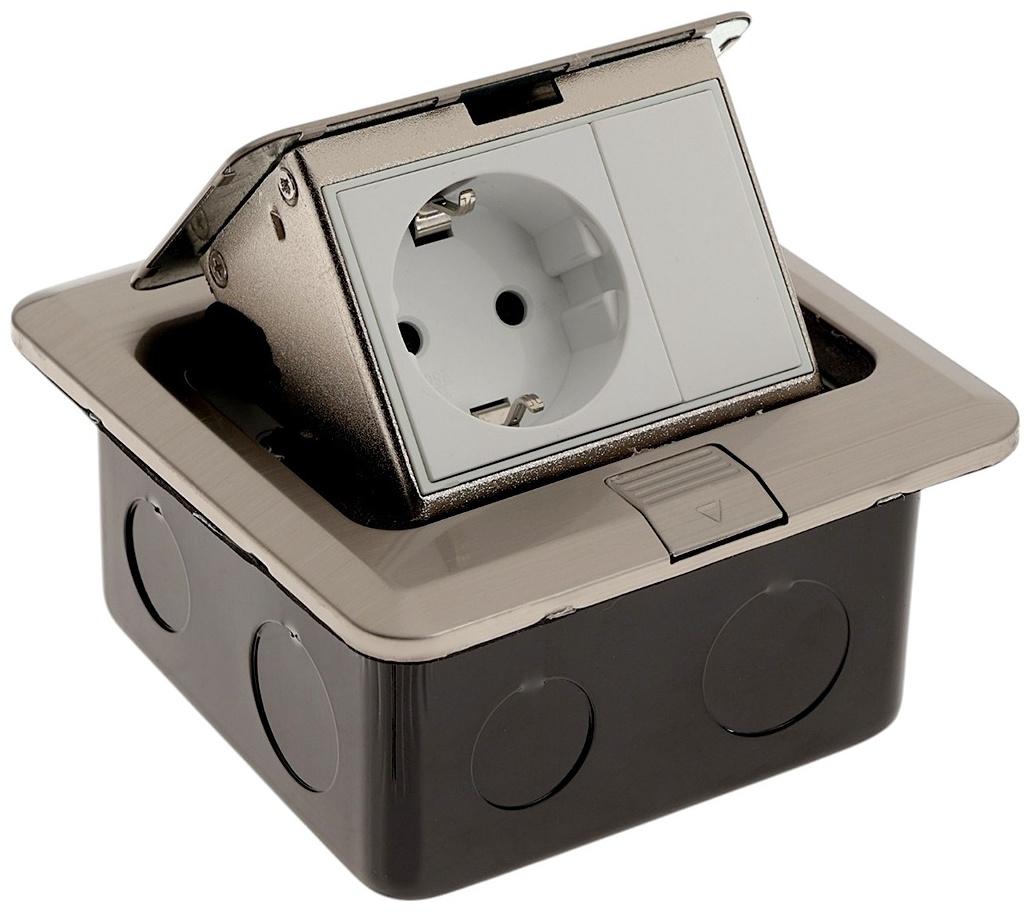 Розетка выдвижная, 16 А, одноместная, серебристая