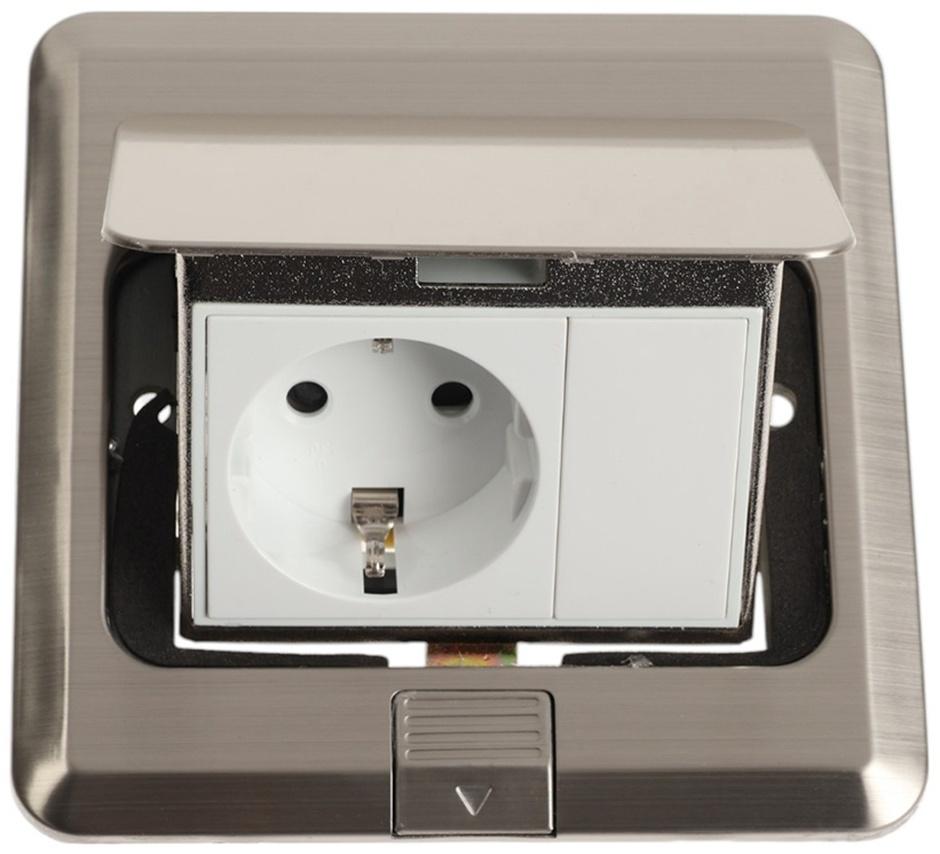Розетка выдвижная, 16 А, одноместная, серебристая