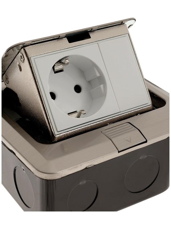 Розетка выдвижная, 16 А, одноместная, серебристая