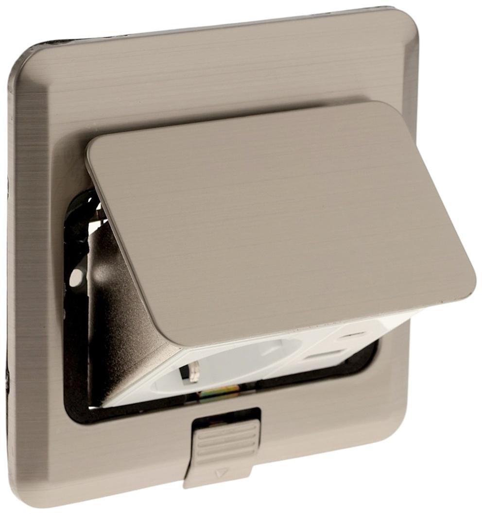 Розетка выдвижная, 16 А, одноместная, USB + Type-C, серебристая