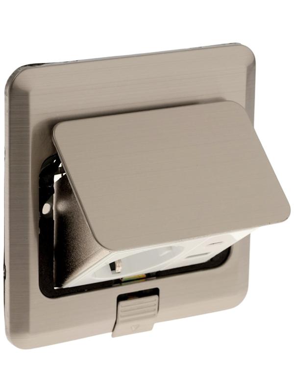 Розетка выдвижная, 16 А, одноместная, USB + Type-C, серебристая