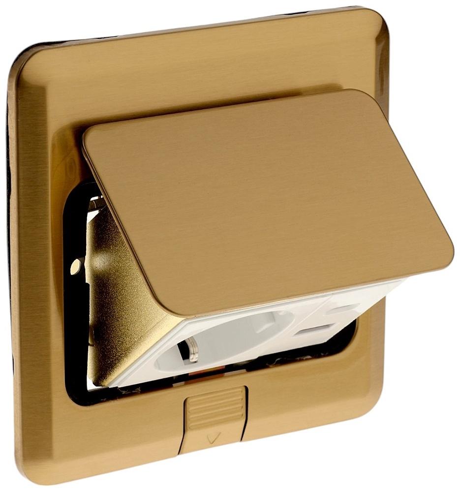 Розетка выдвижная, 16 А, одноместная, USB + Type-C, золотистая