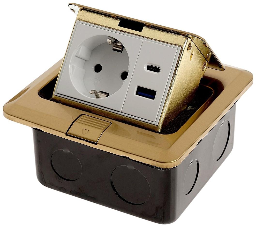 Розетка выдвижная, 16 А, одноместная, USB + Type-C, золотистая