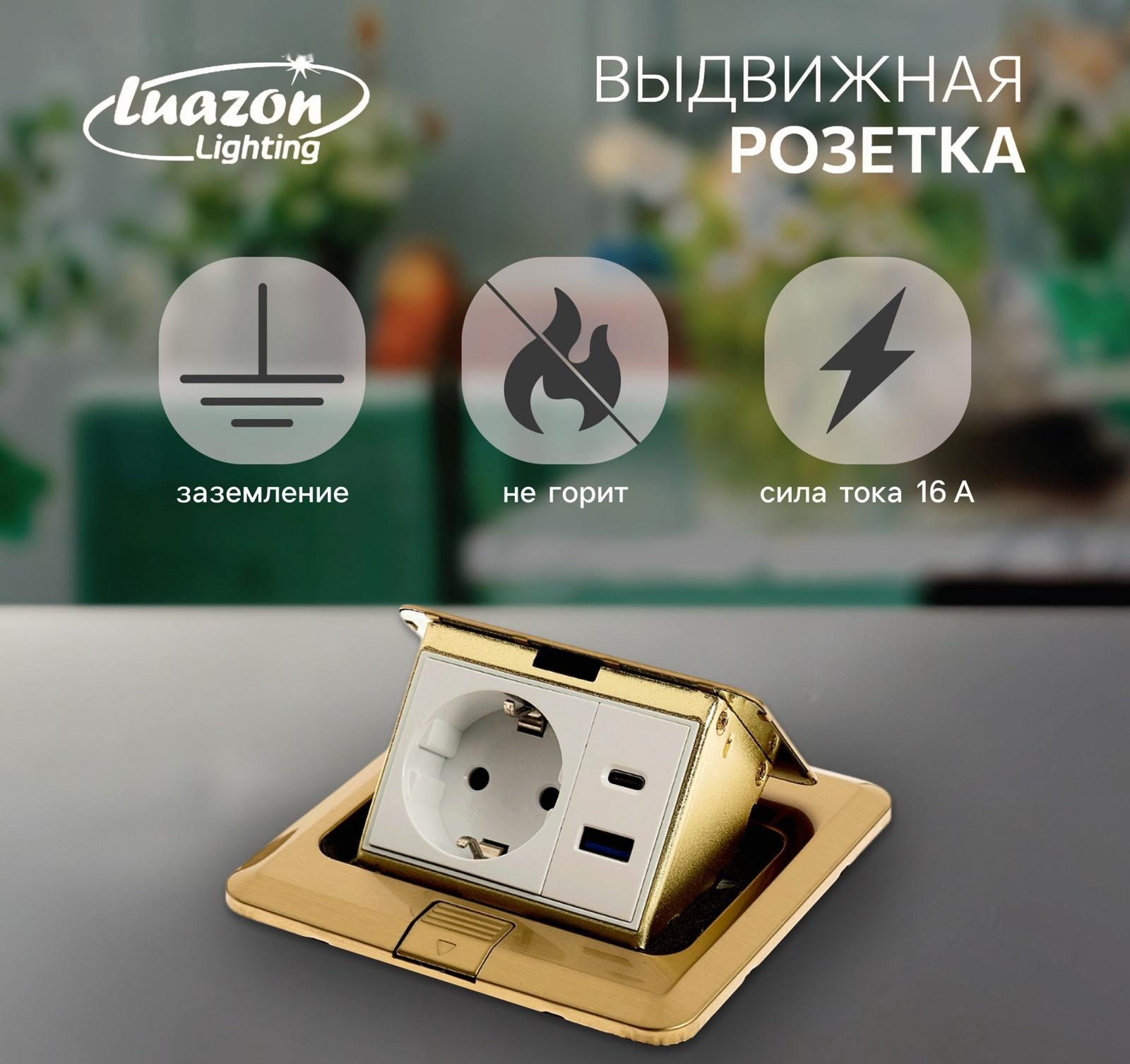 Розетка выдвижная, 16 А, одноместная, USB + Type-C, золотистая