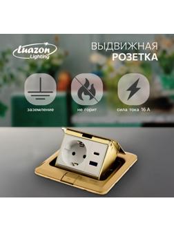 Розетка выдвижная, 16 А, одноместная, USB + Type-C, золотистая