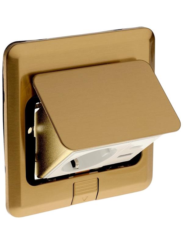 Розетка выдвижная, 16 А, одноместная, USB + Type-C, золотистая