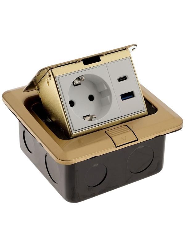 Розетка выдвижная, 16 А, одноместная, USB + Type-C, золотистая