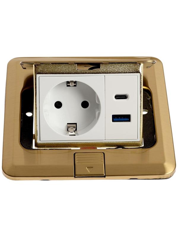 Розетка выдвижная, 16 А, одноместная, USB + Type-C, золотистая