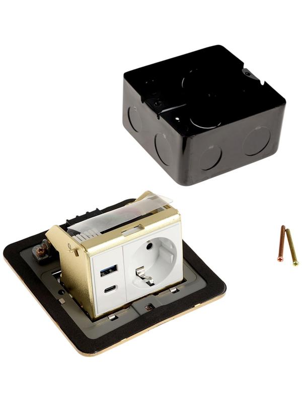Розетка выдвижная, 16 А, одноместная, USB + Type-C, золотистая