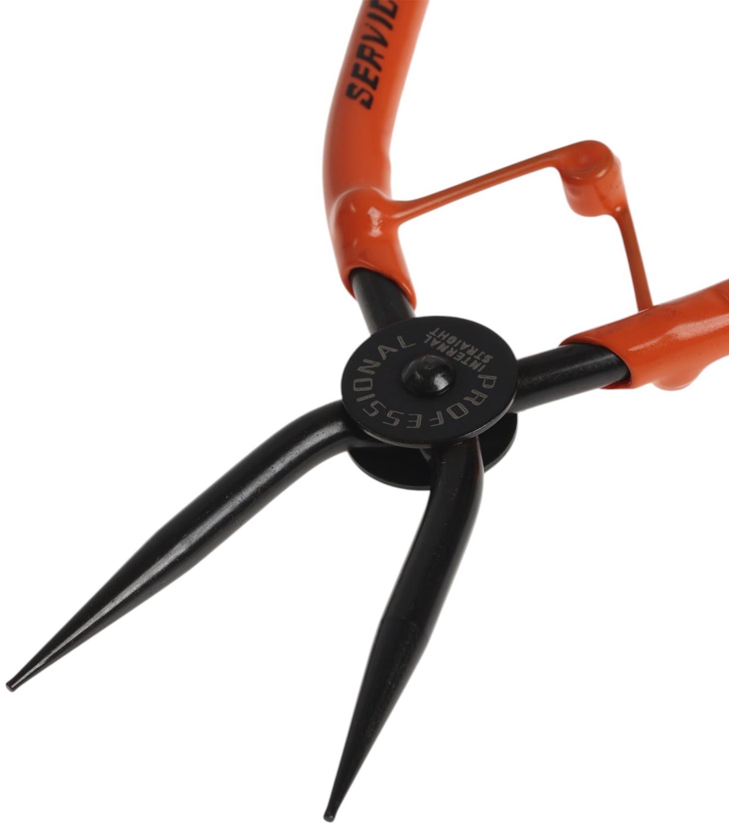 Съемник внутренних стопорных колец ТУНДРА, удлиненные прямые губки на сжим, 190 мм