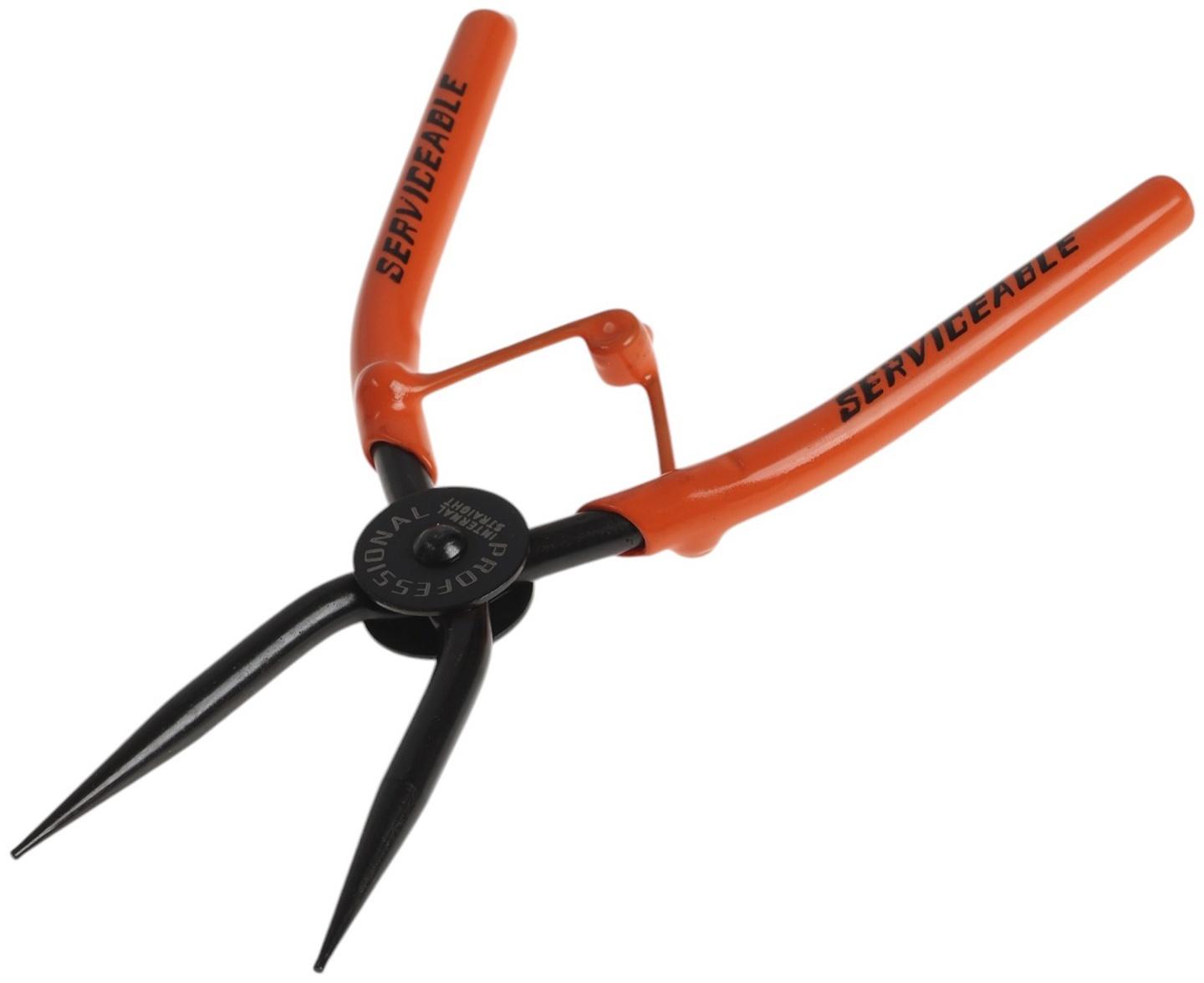 Съемник внутренних стопорных колец ТУНДРА, удлиненные прямые губки на сжим, 190 мм