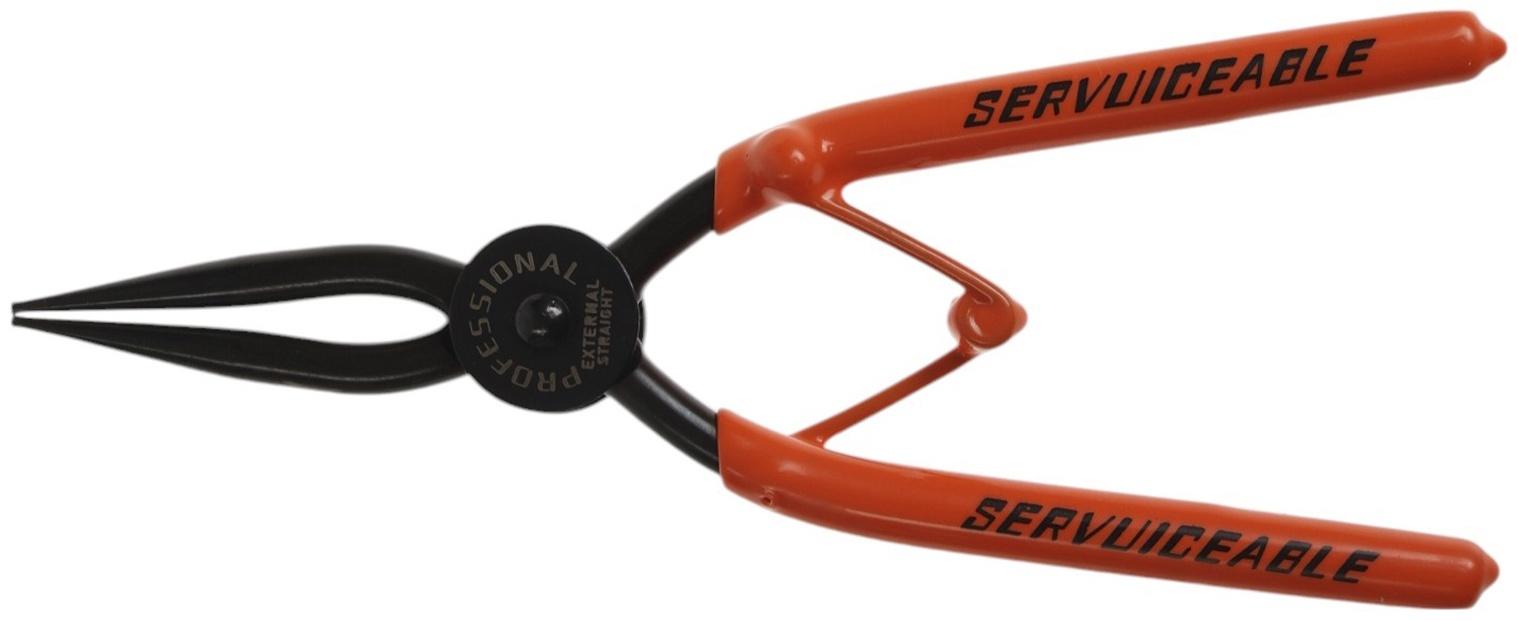 Съемник внешних стопорных колец ТУНДРА, удлиненные прямые губки на разжим, 190 мм