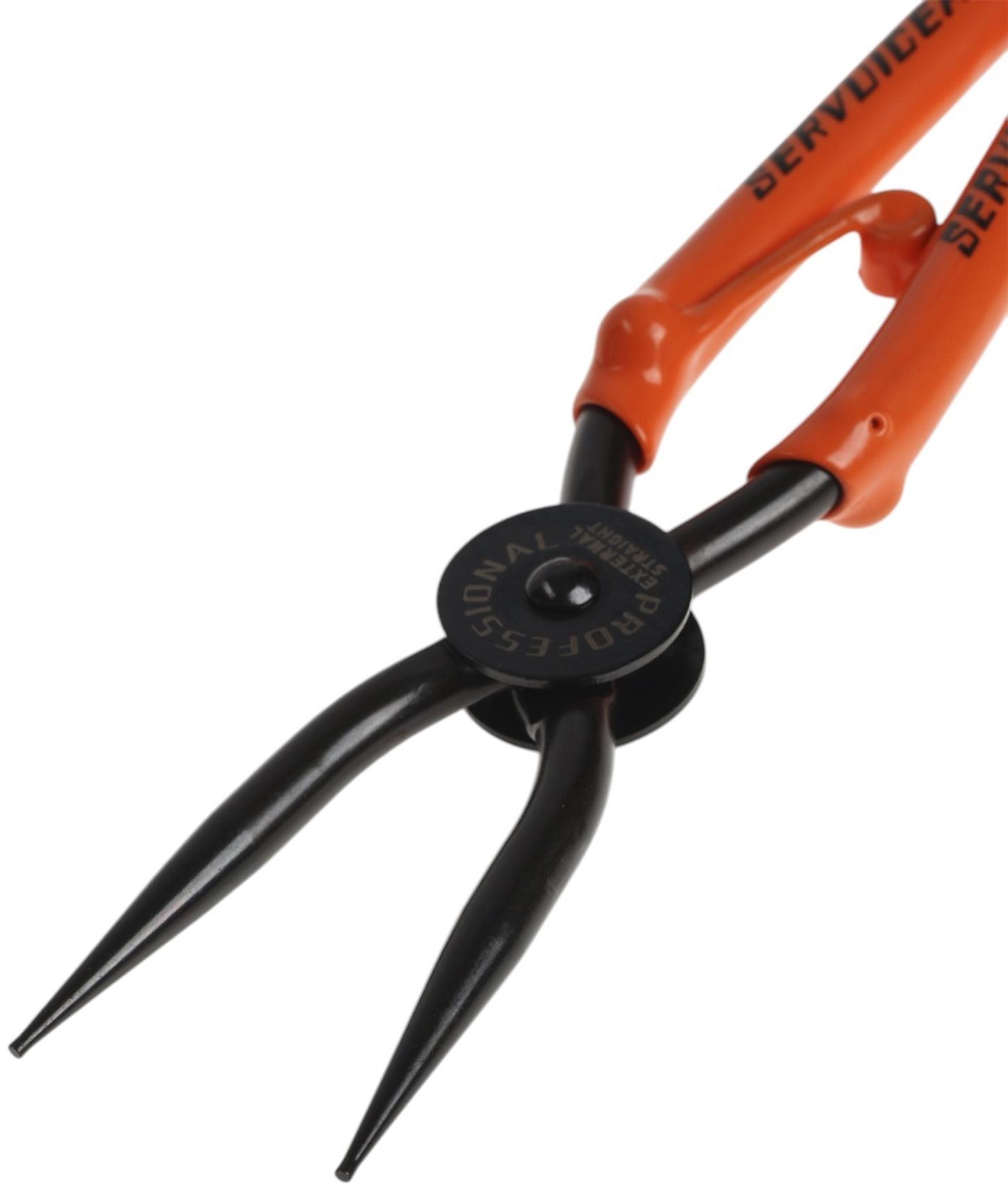 Съемник внешних стопорных колец ТУНДРА, удлиненные прямые губки на разжим, 190 мм