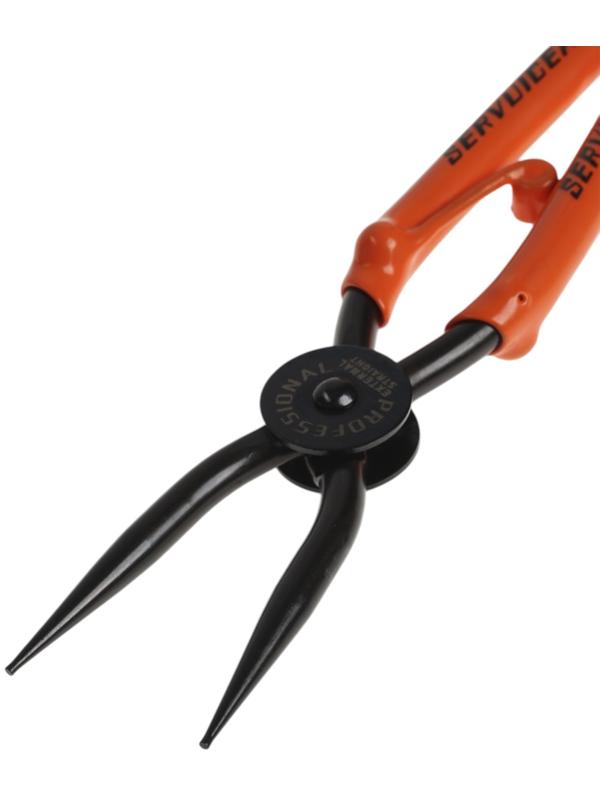 Съемник внешних стопорных колец ТУНДРА, удлиненные прямые губки на разжим, 190 мм