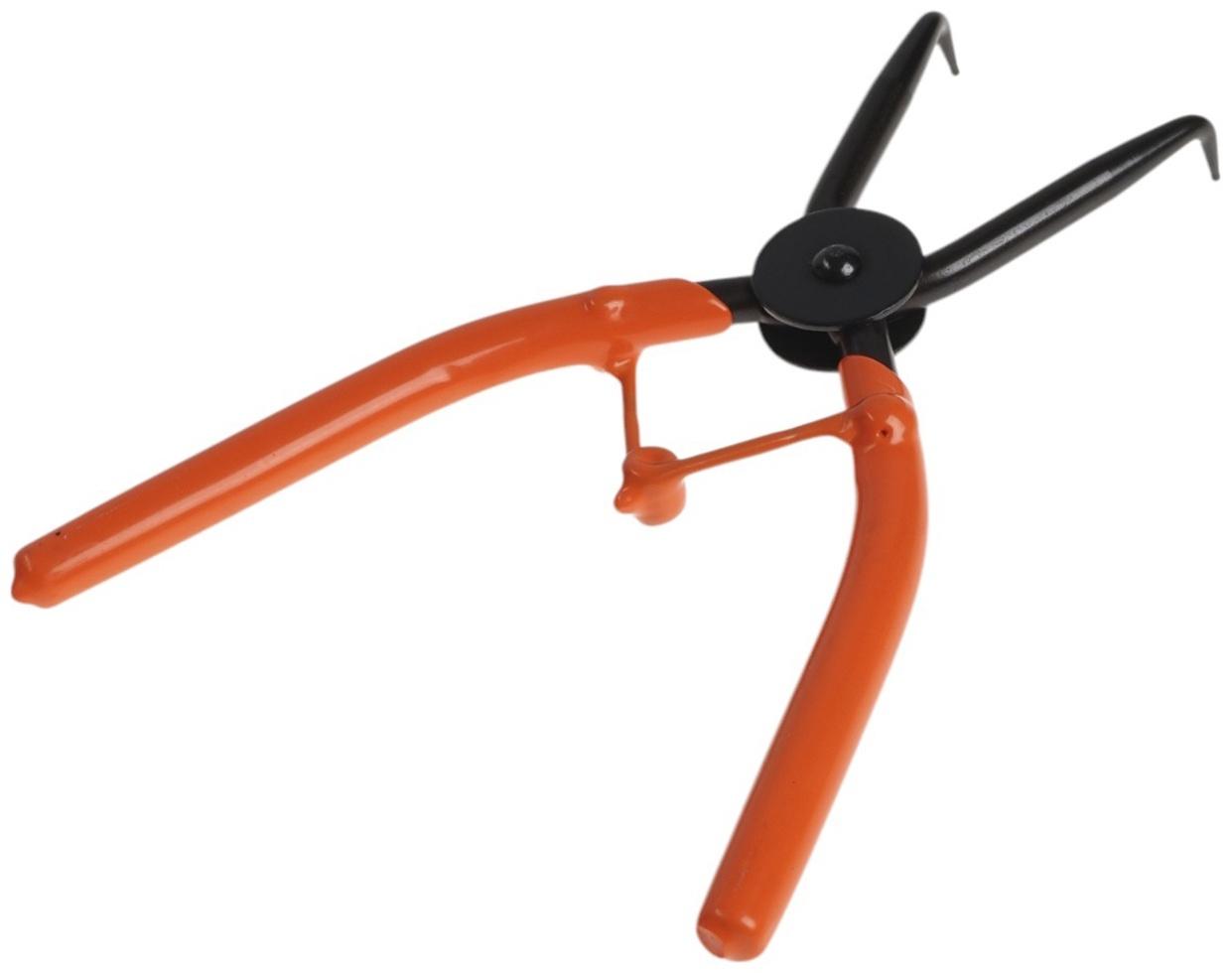 Съемник внутренних стопорных колец ТУНДРА, удлиненные изогнутые губки на сжим, 180 мм