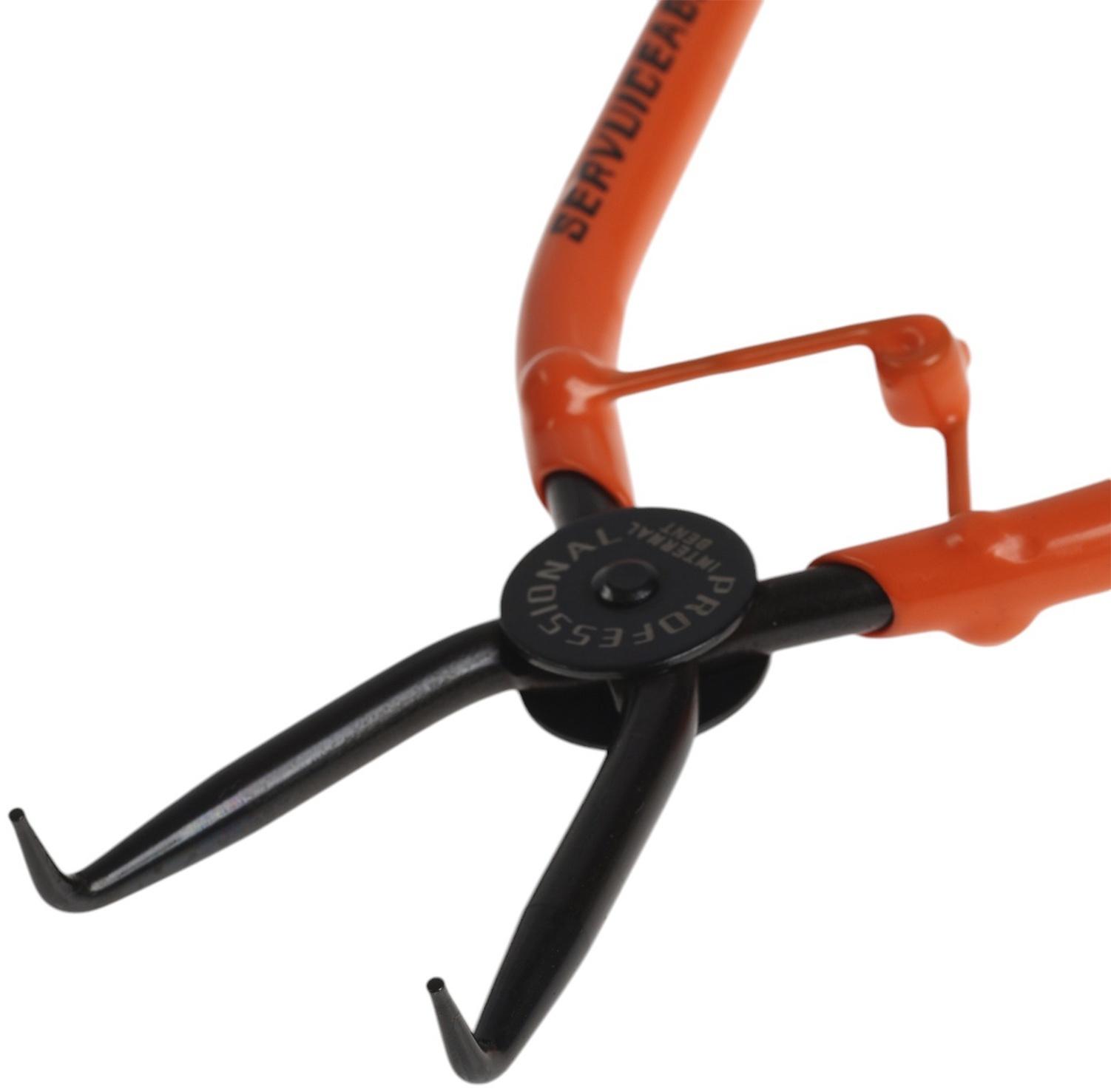 Съемник внутренних стопорных колец ТУНДРА, удлиненные изогнутые губки на сжим, 180 мм