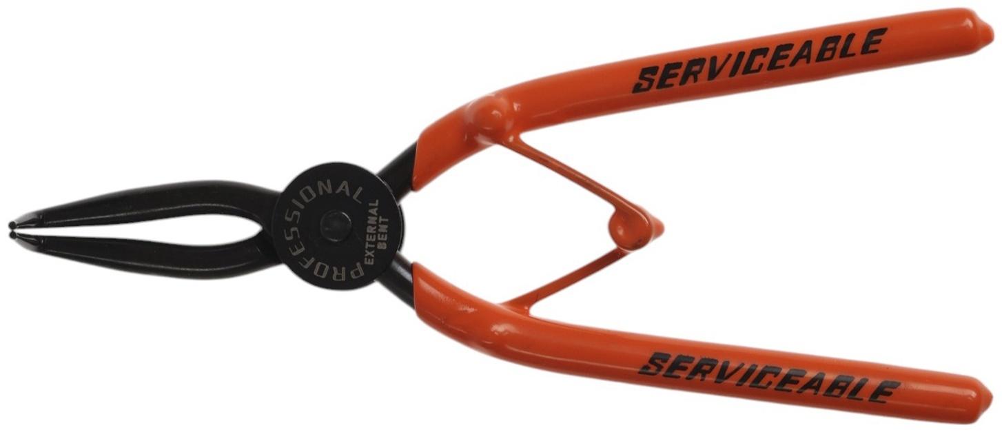 Съемник внешних стопорных колец ТУНДРА, удлиненные изогнутые губки на разжим, 180 мм