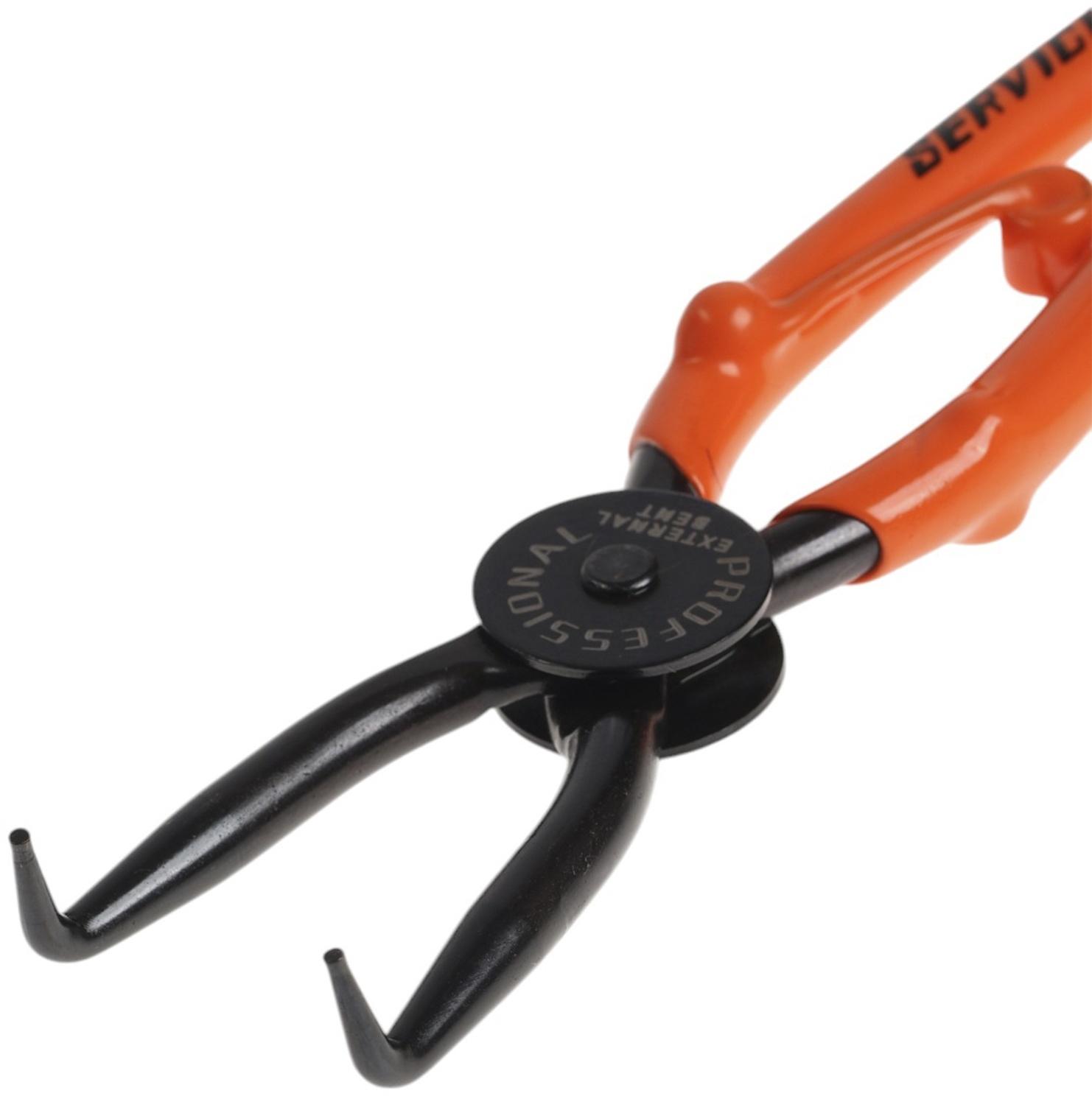 Съемник внешних стопорных колец ТУНДРА, удлиненные изогнутые губки на разжим, 180 мм