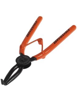 Съемник внешних стопорных колец ТУНДРА, удлиненные изогнутые губки на разжим, 180 мм