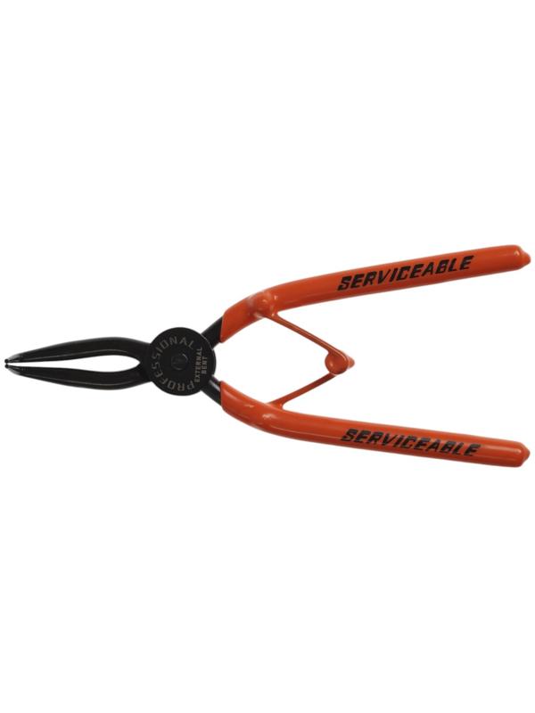 Съемник внешних стопорных колец ТУНДРА, удлиненные изогнутые губки на разжим, 180 мм