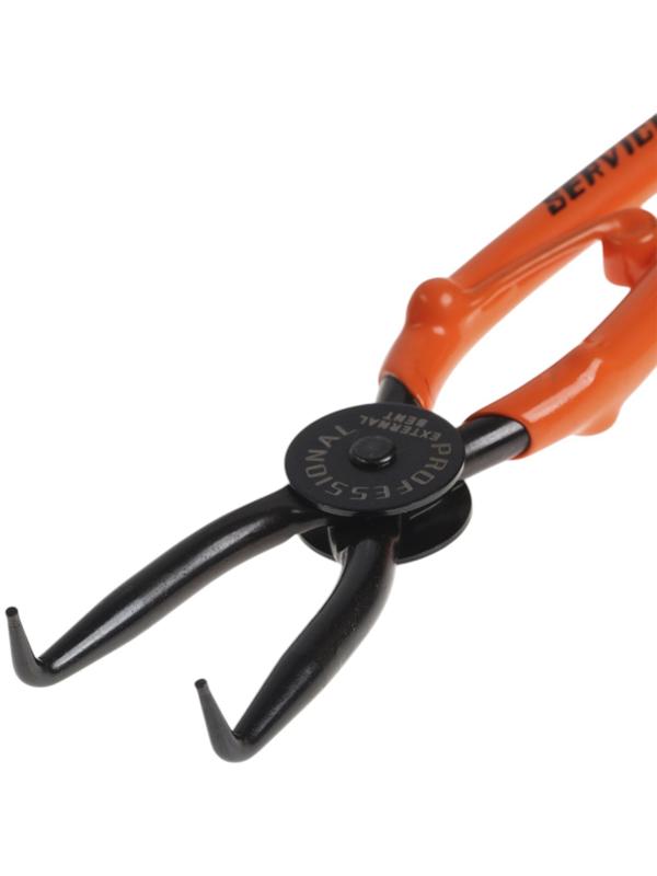 Съемник внешних стопорных колец ТУНДРА, удлиненные изогнутые губки на разжим, 180 мм