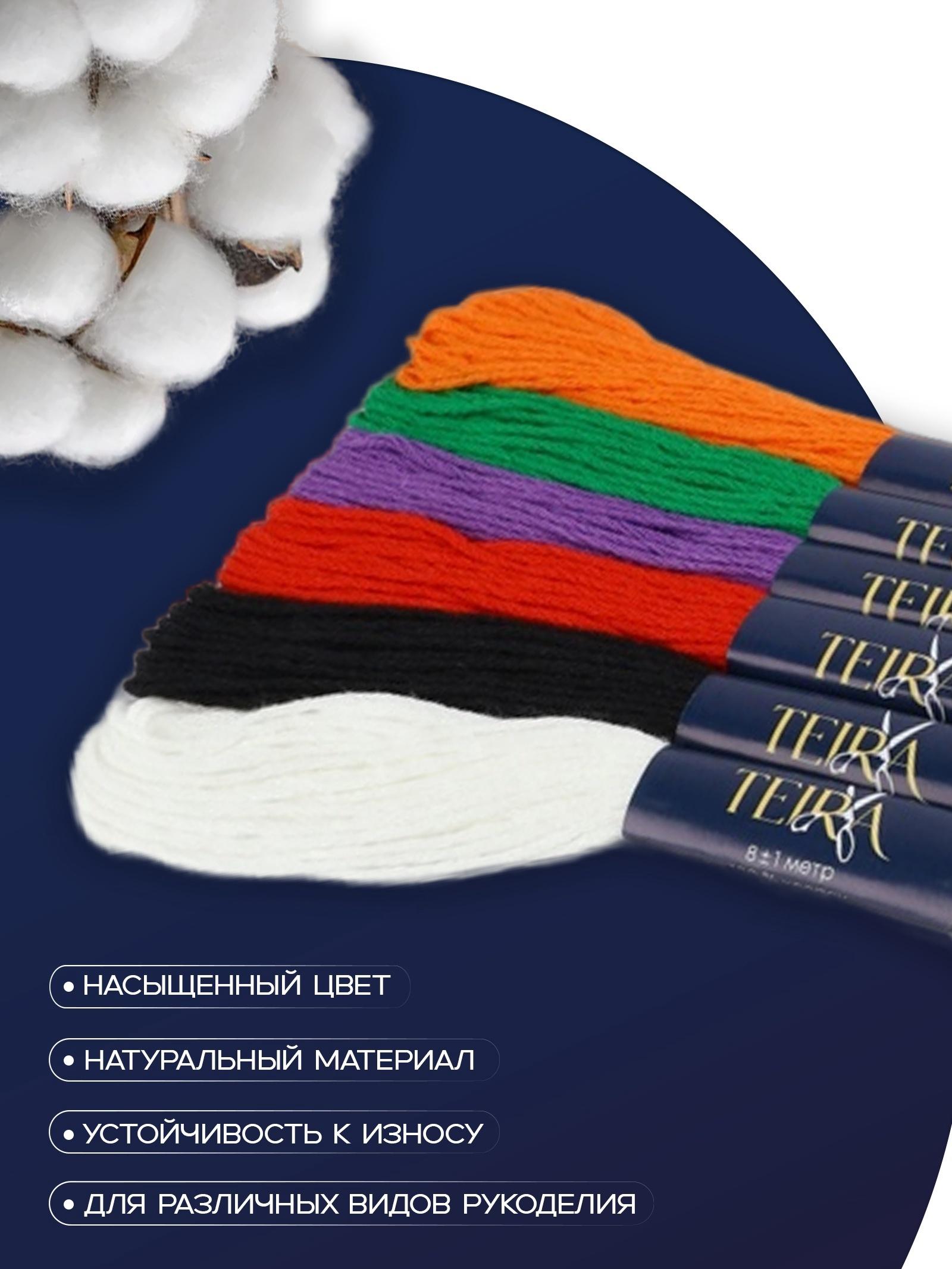 Нитки мулине, 8±1 м, набор 6 шт., хлопок, разноцветные