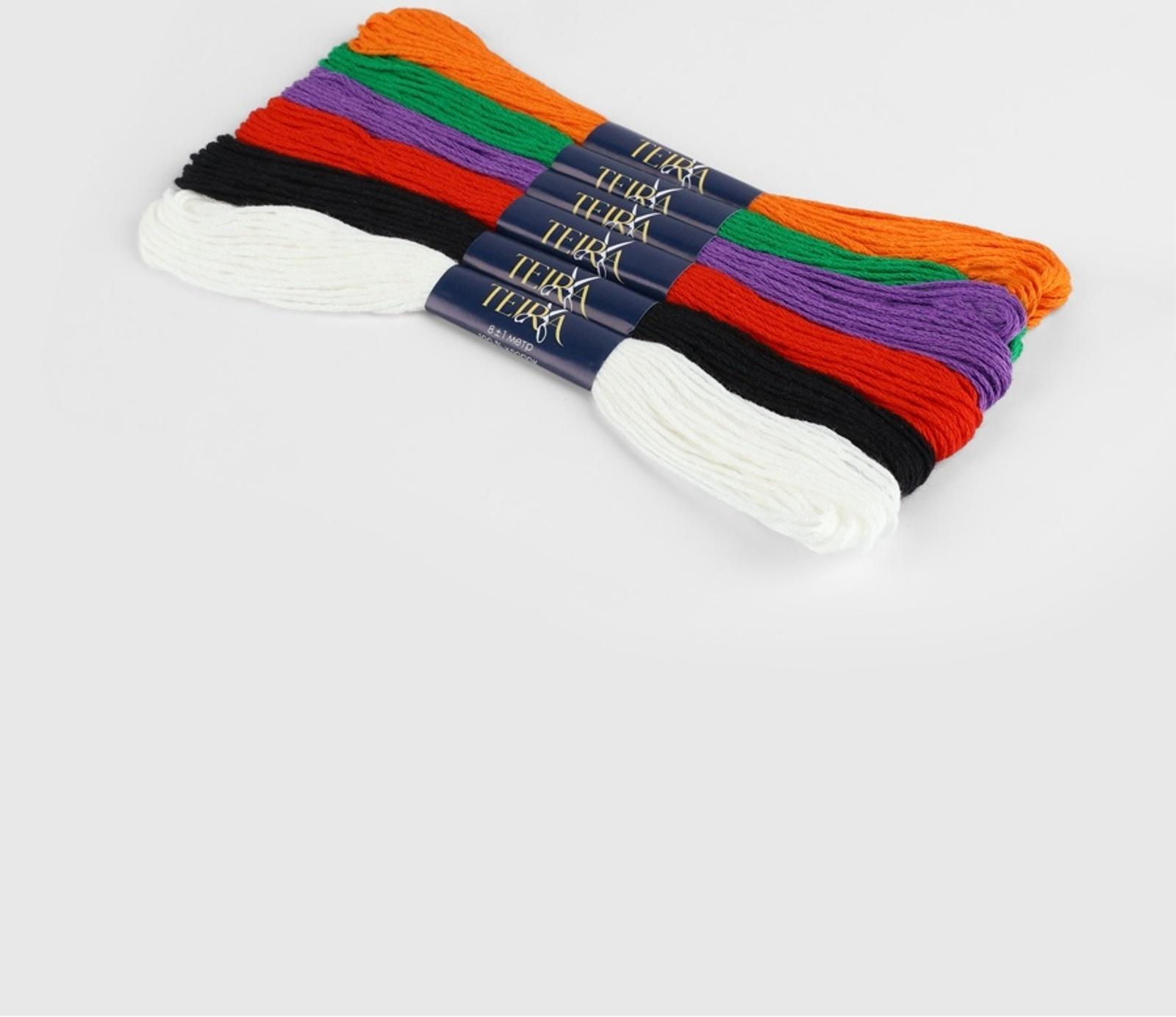 Нитки мулине, 8±1 м, набор 6 шт., хлопок, разноцветные