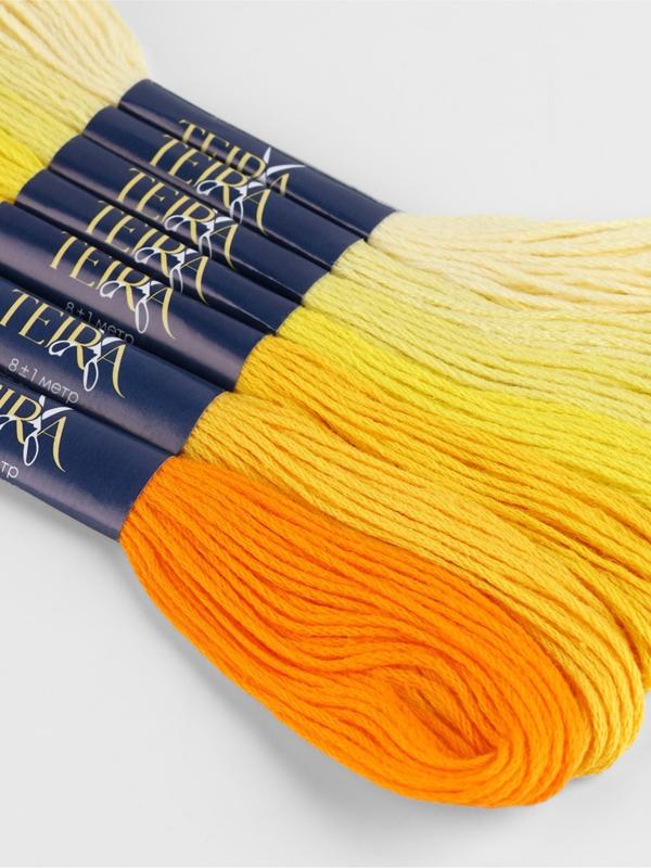 Нитки мулине, 8±1 м, набор 7 шт., хлопок, жёлтые