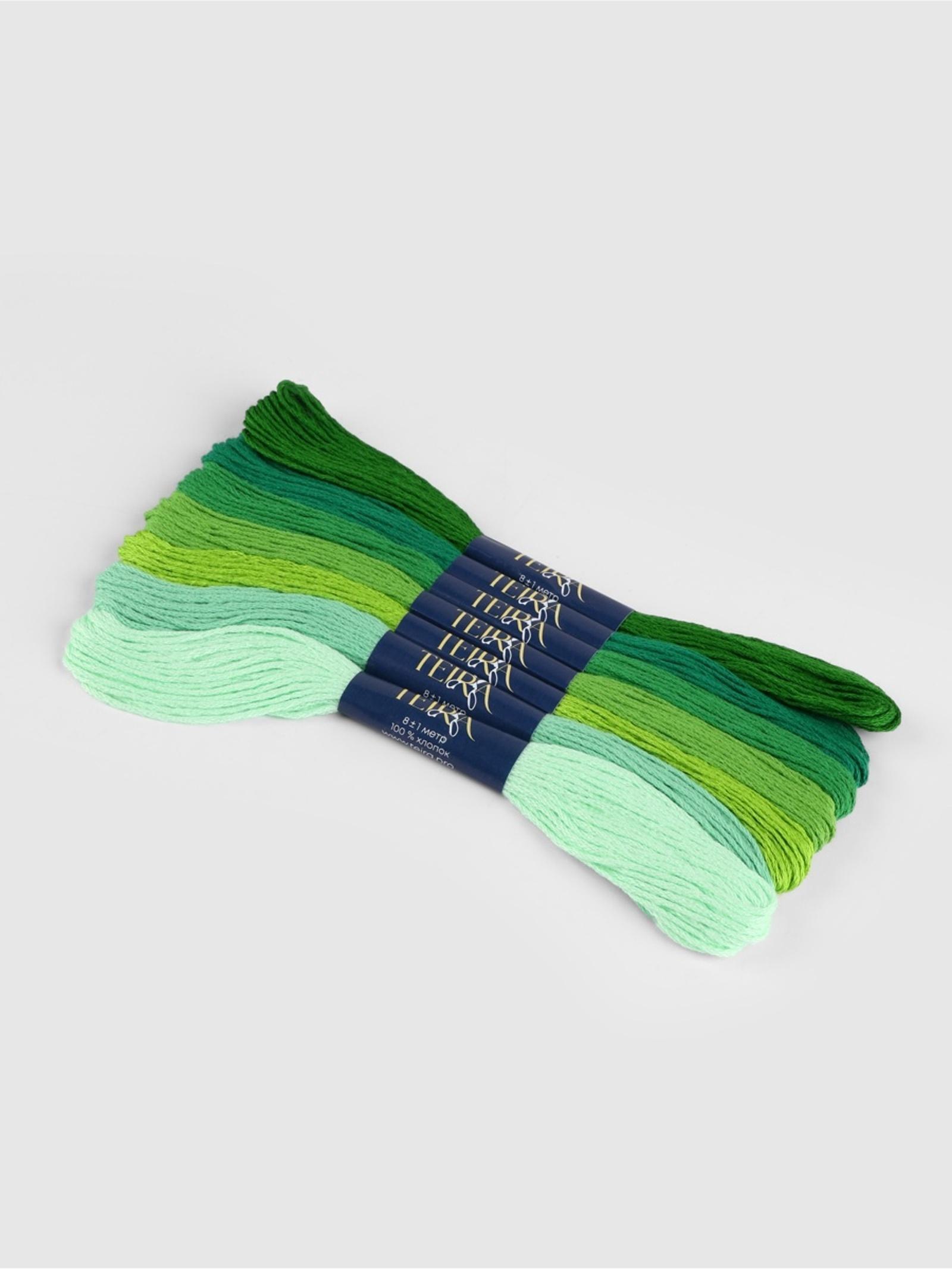 Нитки мулине, 8±1 м, набор 7 шт., хлопок, зелёные
