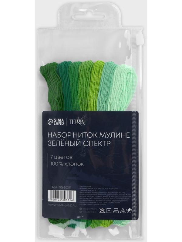 Нитки мулине, 8±1 м, набор 7 шт., хлопок, зелёные