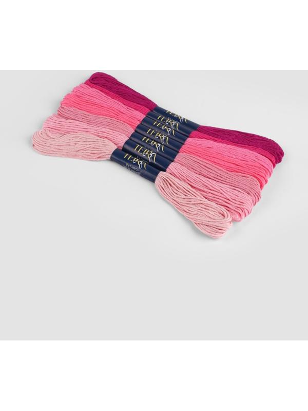 Нитки мулине, 8±1 м, набор 7 шт., хлопок, розовые