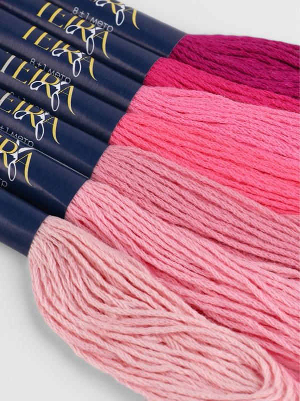 Нитки мулине, 8±1 м, набор 7 шт., хлопок, розовые