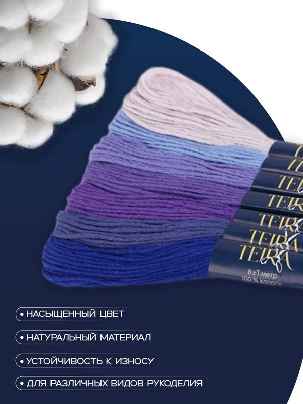 Нитки мулине, 8±1 м, набор 7 шт., хлопок, фиолетовые