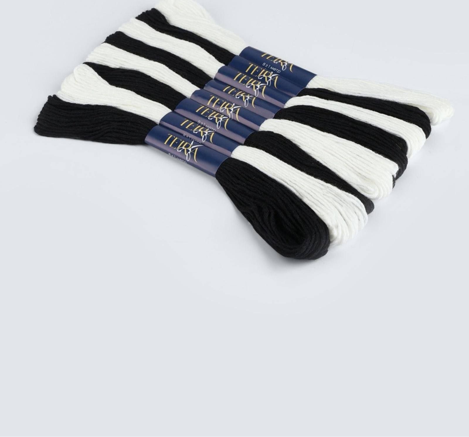 Нитки мулине, 8±1 м, набор 8 шт., хлопок, чёрные, белые