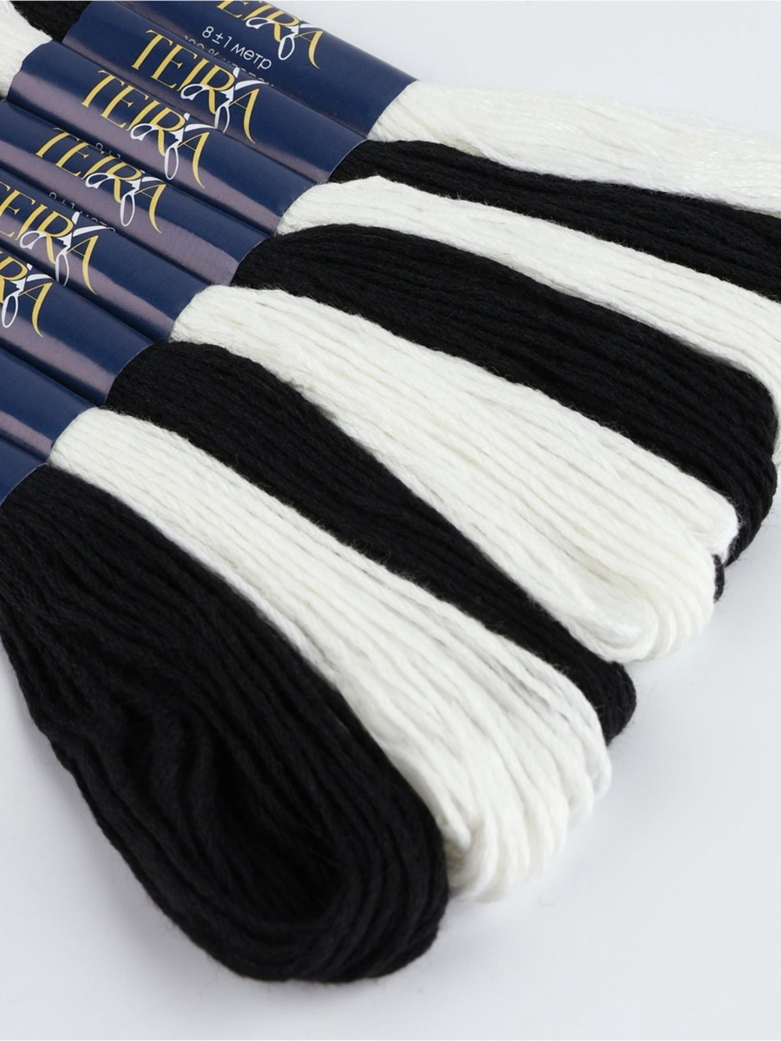 Нитки мулине, 8±1 м, набор 8 шт., хлопок, чёрные, белые
