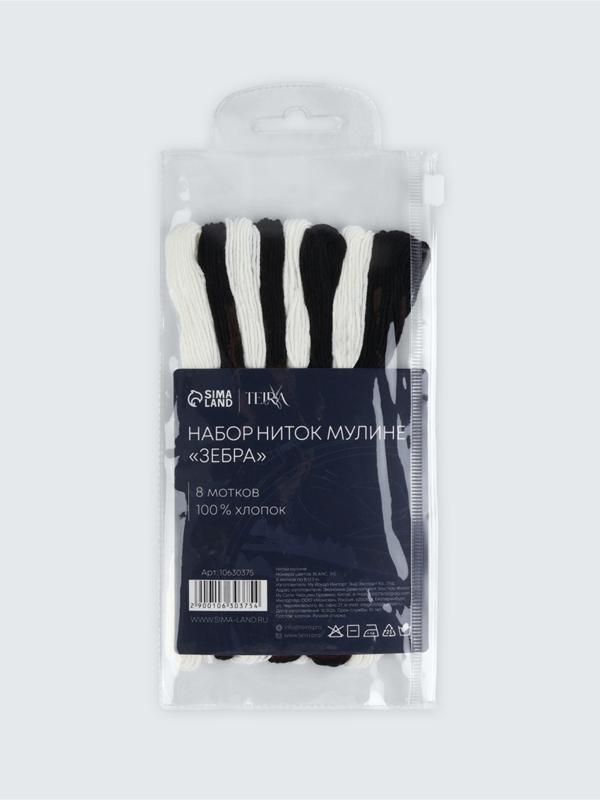 Нитки мулине, 8±1 м, набор 8 шт., хлопок, чёрные, белые
