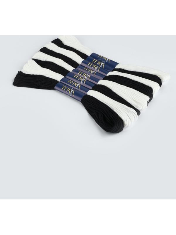 Нитки мулине, 8±1 м, набор 8 шт., хлопок, чёрные, белые