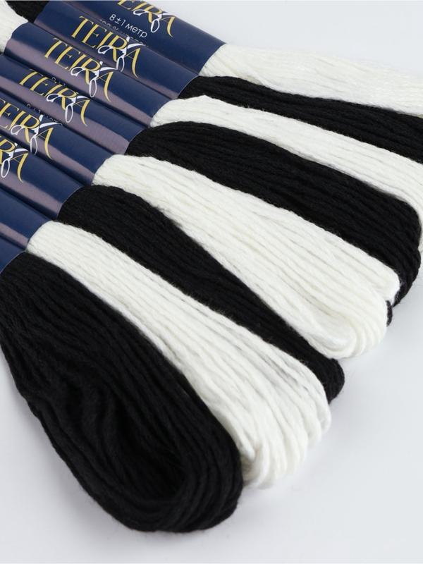 Нитки мулине, 8±1 м, набор 8 шт., хлопок, чёрные, белые