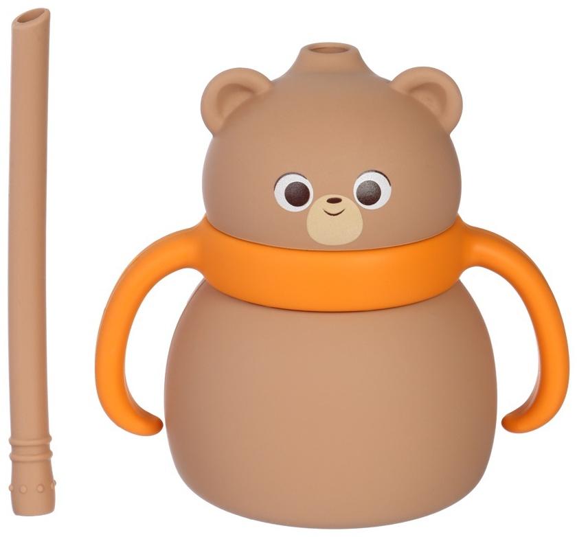 Поильник силиконовый с трубочкой, с ручками 6+ мес, 200мл, бежевый, Крошка Я