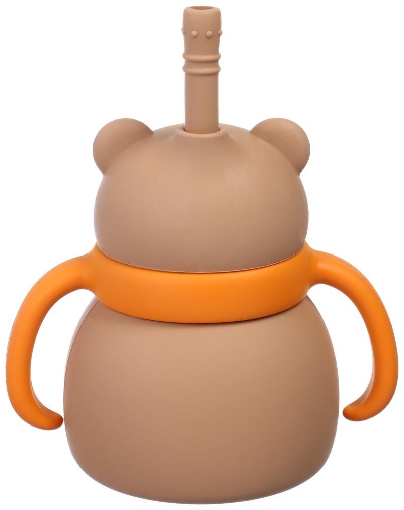 Поильник силиконовый с трубочкой, с ручками 6+ мес, 200мл, бежевый, Крошка Я