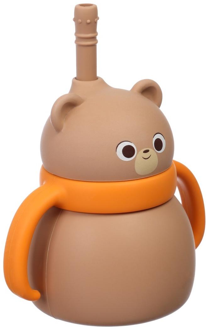 Поильник силиконовый с трубочкой, с ручками 6+ мес, 200мл, бежевый, Крошка Я