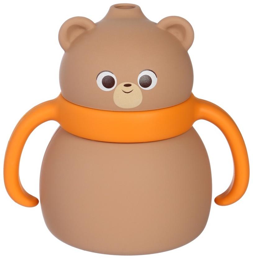 Поильник силиконовый с трубочкой, с ручками 6+ мес, 200мл, бежевый, Крошка Я