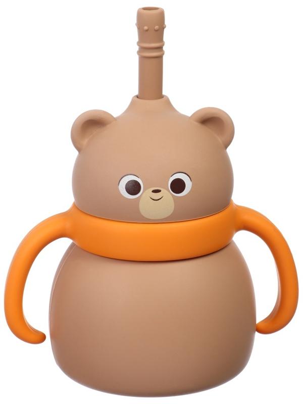 Поильник силиконовый с трубочкой, с ручками 6+ мес, 200мл, бежевый, Крошка Я