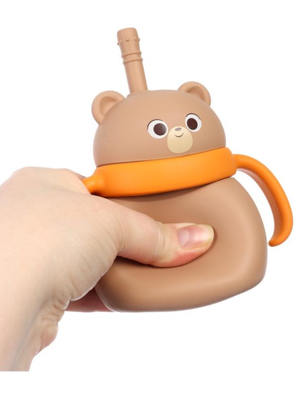 Поильник силиконовый с трубочкой, с ручками 6+ мес, 200мл, бежевый, Крошка Я