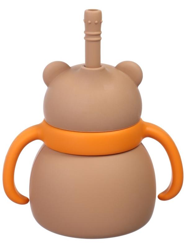 Поильник силиконовый с трубочкой, с ручками 6+ мес, 200мл, бежевый, Крошка Я
