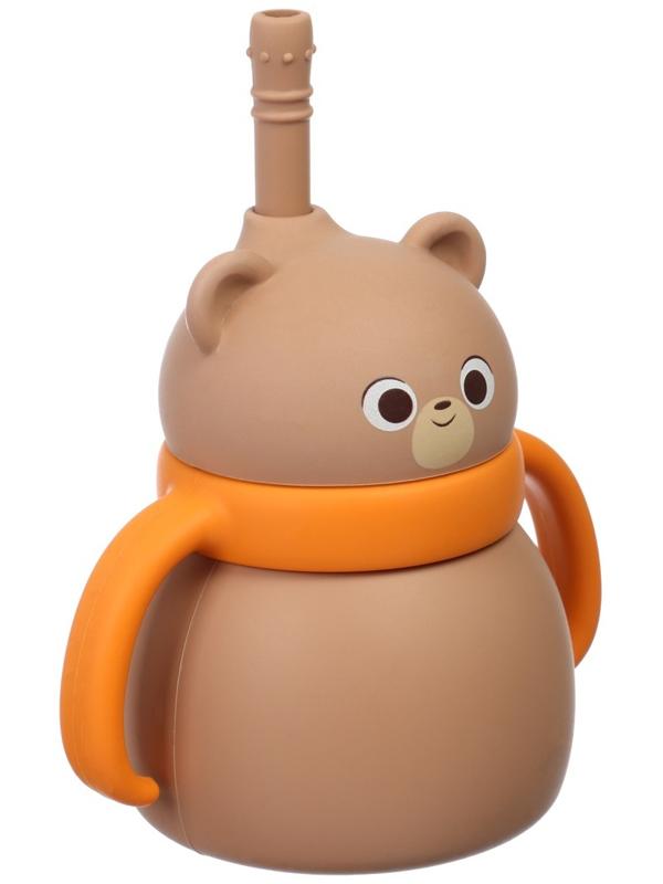 Поильник силиконовый с трубочкой, с ручками 6+ мес, 200мл, бежевый, Крошка Я